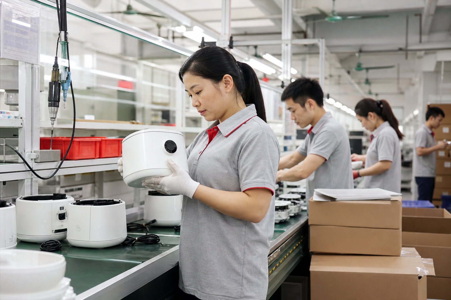广东制造业女性员工进行小家电质量检查